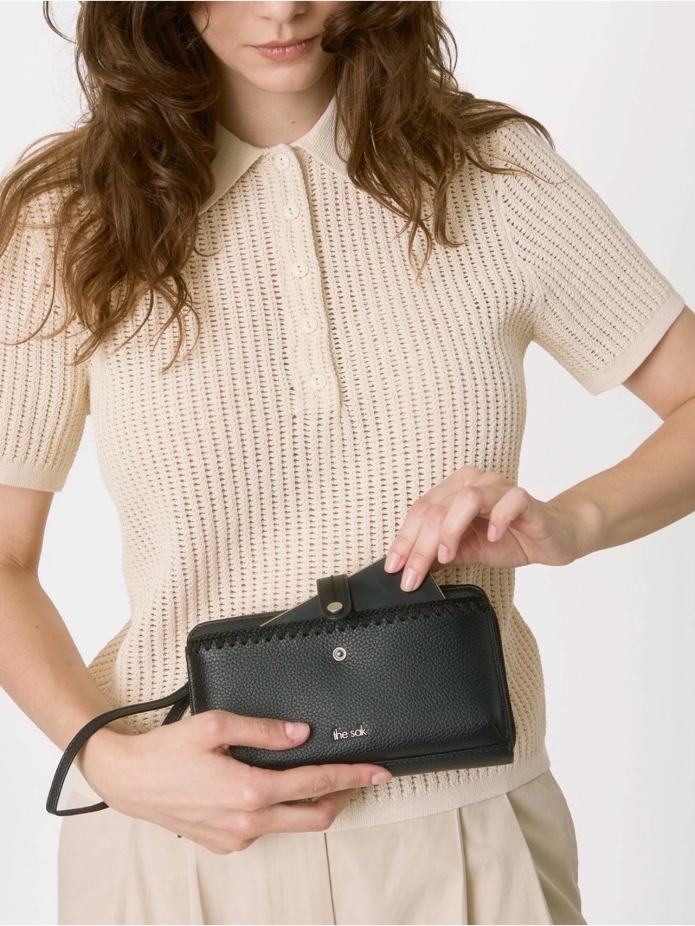 The Sak Black Leather Crossbody Wallet